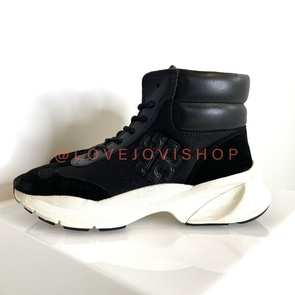 Athleisure | Tory Burch Suede Sneaker Boot | Black White Athleisure Comfy Winter - Picture 4 of 13